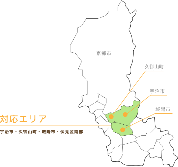 対応エリア　京都、久御山町、宇治市、城陽市、伏見区南部